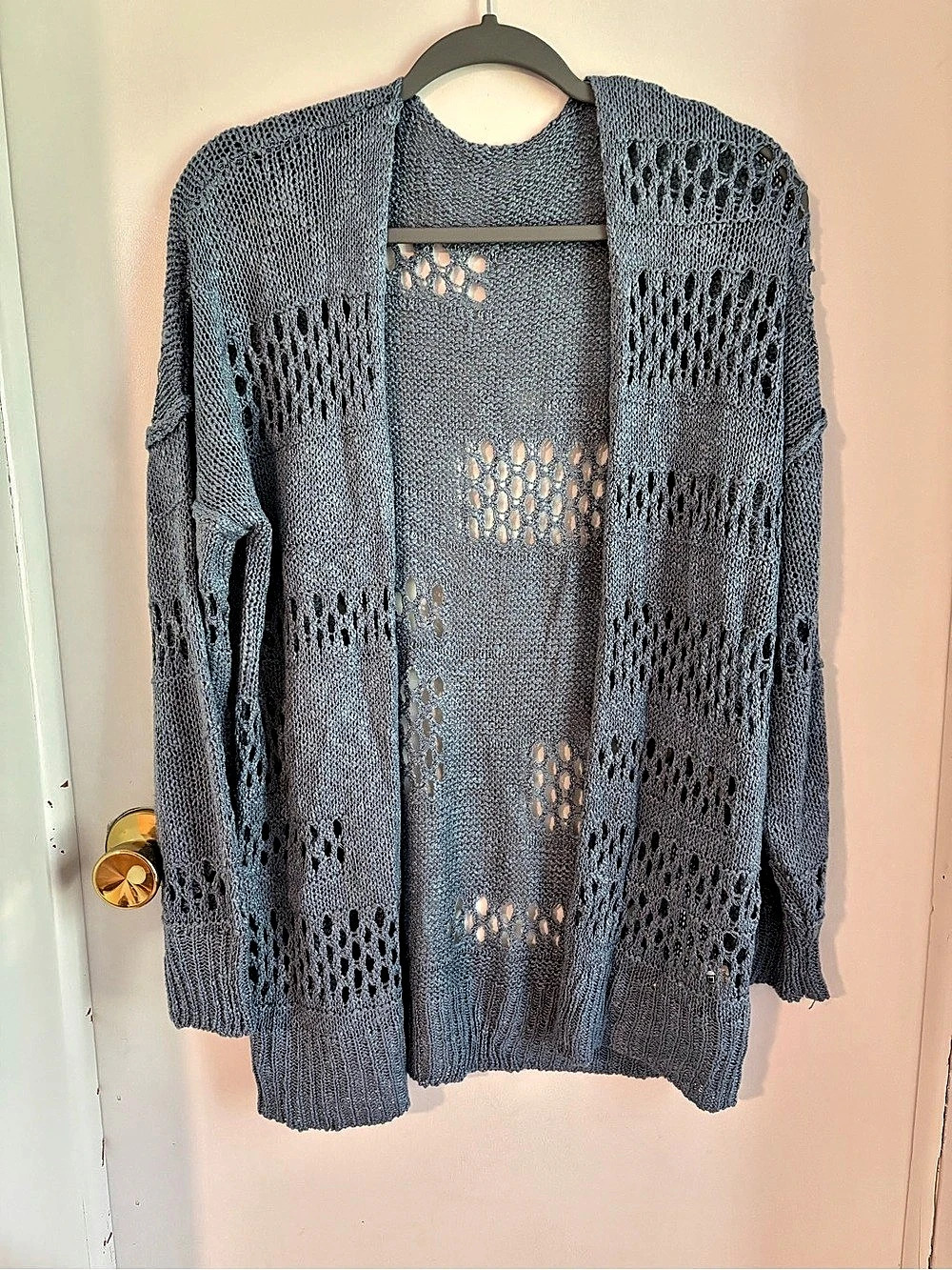 Blue Open-Knit Cardigan